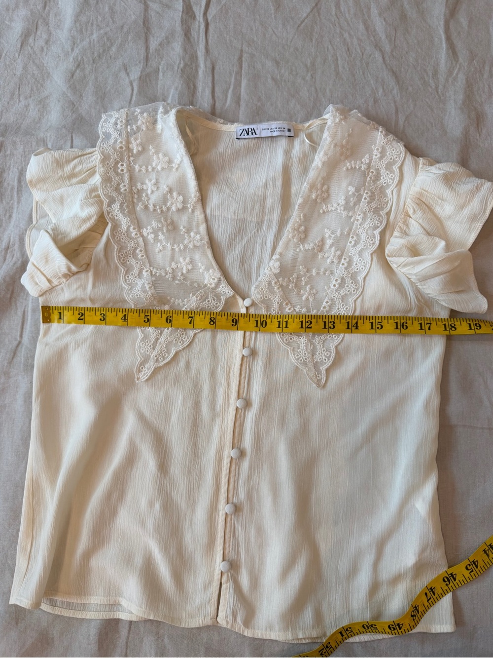 Zara Cream Lace Collar Button-Front Blouse - Picture 9 of 12